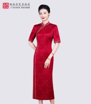 喜妈妈立领醋酸旗袍