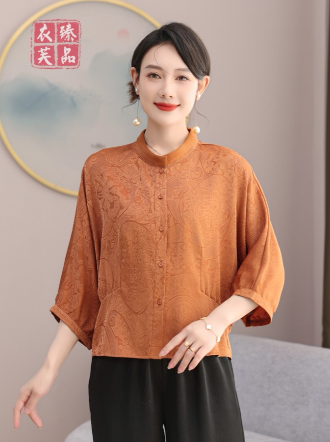 中式中袖七分袖上衣 （桔黄/草绿）