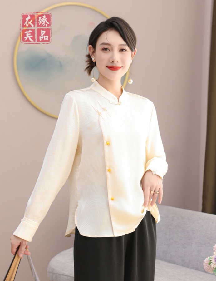 中式长袖上衣 （黑色/白色）