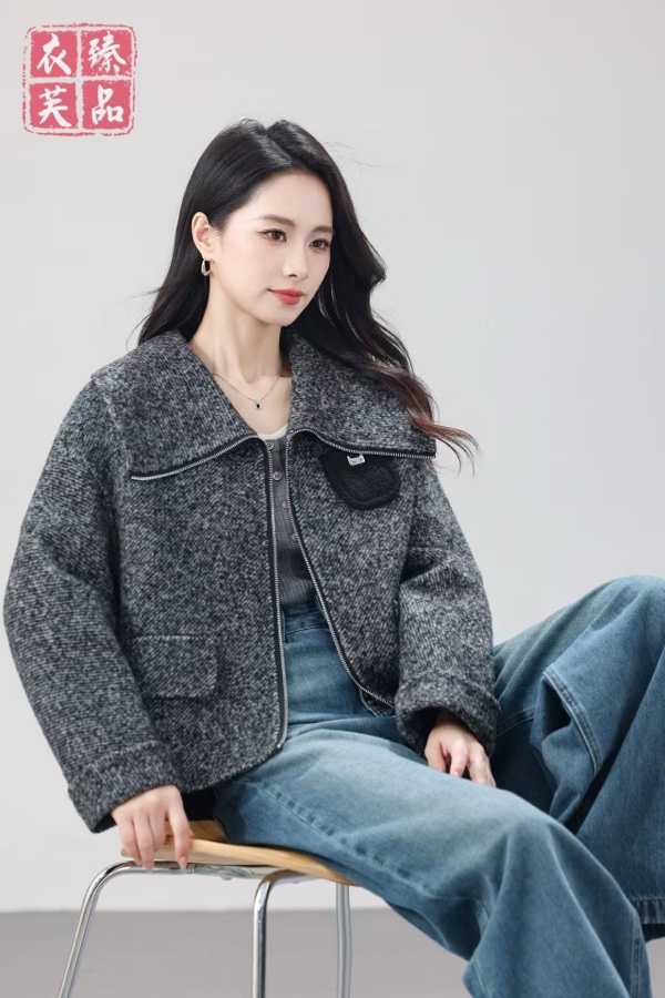 粗花呢短款羊绒外套